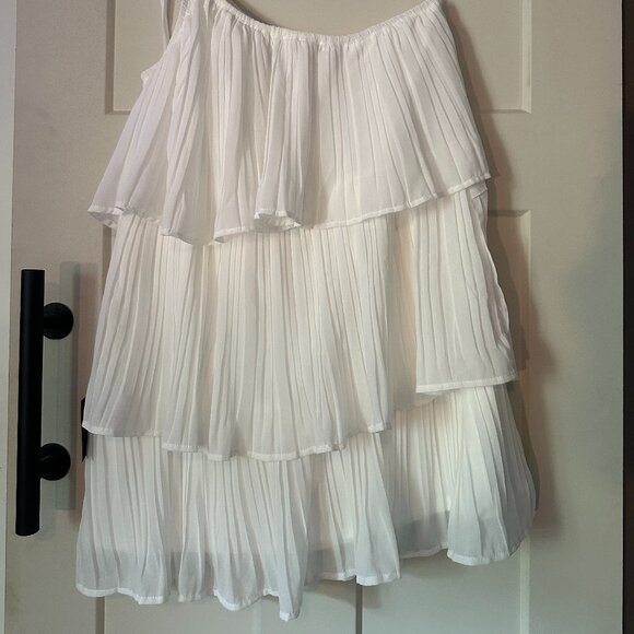 Lulus Blowing Kisses White Pleated One-Shoulder Mini Dress - XL, NWT - Picture 9 of 11